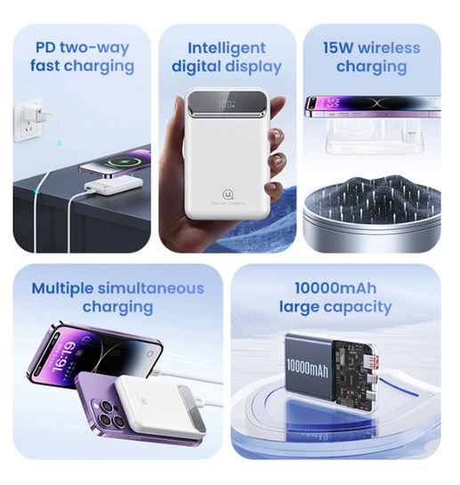 USAMS power bank US-CD214, 2x έξοδοι, wireless, 10000mAh, 20W, μαύρο