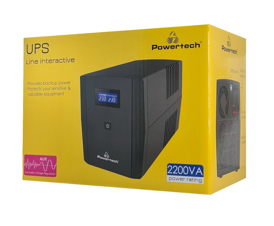 POWERTECH UPS Line Interactive PT-1298 με οθόνη, 2200VA, 1320W, 4x Schuko, 2x RJ45/RJ11, USB Type B