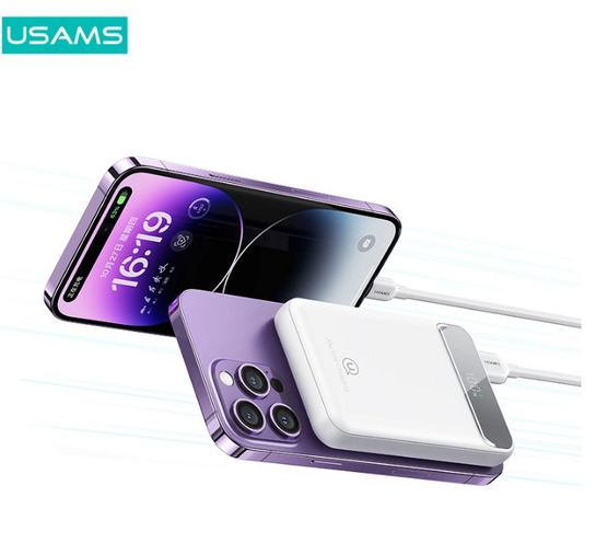 USAMS power bank US-CD214, 2x έξοδοι, wireless, 10000mAh, 20W, μαύρο