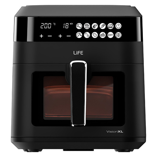 LiFE VISION XL Φριτέζα αέρος 6.3L, με ψηφιακή οθόνη LED, γυάλινο παράθυρο και φωτιζόμενο κάδο, 1300W.