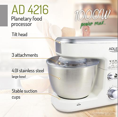 ADLER PLANETARY FOOD PROCESSOR ROBOT 1000W AD4216