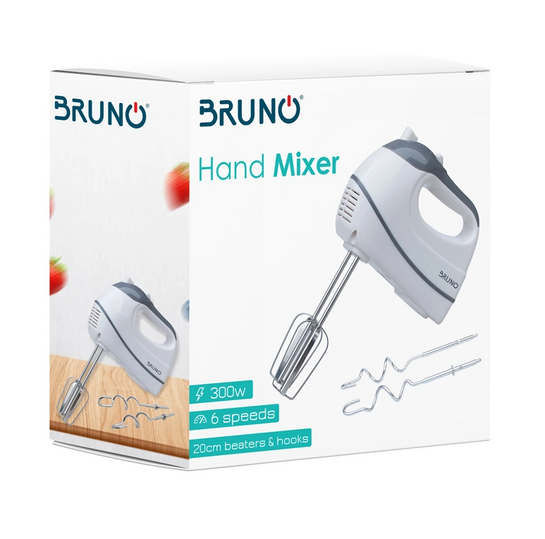 BRUNO Μίξερ χειρός, 6 ταχύτητες, 20cm αναδευτήρες & ζυμωτήρες, 300W