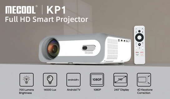 MECOOL smart βιντεοπροβολέας KP1 με TV Stick, 1080p, 700 ANSI, λευκός