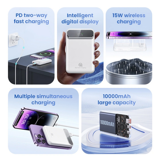 USAMS power bank US-CD214, 2x έξοδοι, wireless, 10000mAh, 20W, λευκό