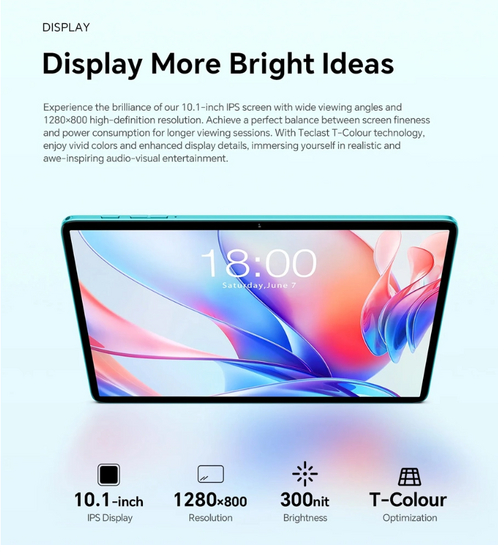 TECLAST tablet P30, 10.1", 4/64GB, Android 14, 6000mAh, μπλε