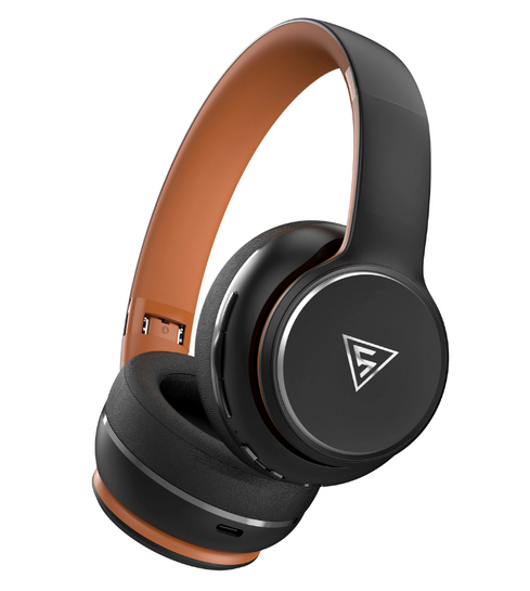 DOQAUS headphones DESIGN 3, ασύρματα & ενσύρματα, Φ40mm, 600mAh, μαύρα/καφέ