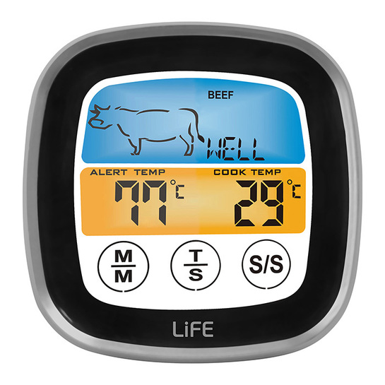 LIFE WELL DONE 2 σε 1 ψηφιακό θερμόμετρο κρέατος & χρονόμετρο κουζίνας με έγχρωμη οθόνη αφής.