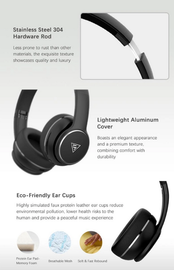DOQAUS headphones DESIGN 3, ασύρματα & ενσύρματα, Φ40mm, 600mAh, μαύρα/καφέ