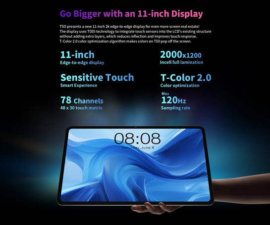 TECLAST tablet T50, 11" HD, 8/256GB, Android 13, 4G, 7500mAh, γκρι