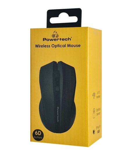 POWERTECH ασύρματο ποντίκι PT-1166, USB δέκτης, 1600DPI, μαύρο