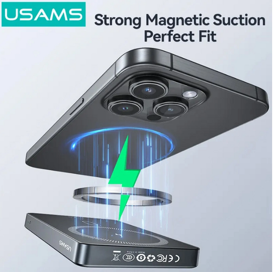 USAMS power bank CD242, magnetic wireless, USB-C έξοδος, 10000mAh, 20W, γκρι