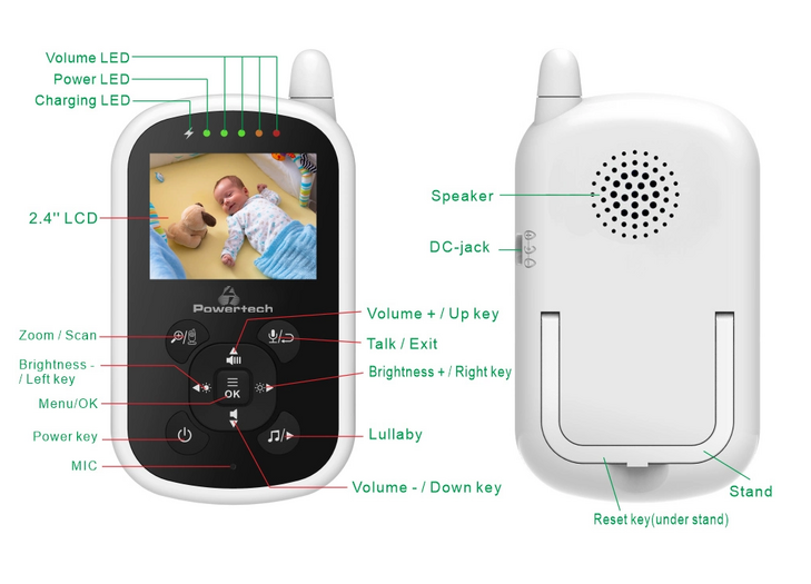 POWERTECH ενδοεπικοινωνία μωρού PT-1186, κάμερα & οθόνη 2.4", 480p, PTZ