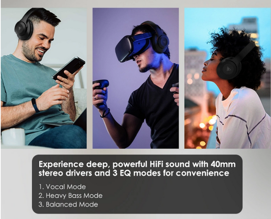 DOQAUS headphones DESIGN 2, ασύρματα & ενσύρματα, Φ40mm, 600mAh, μαύρα