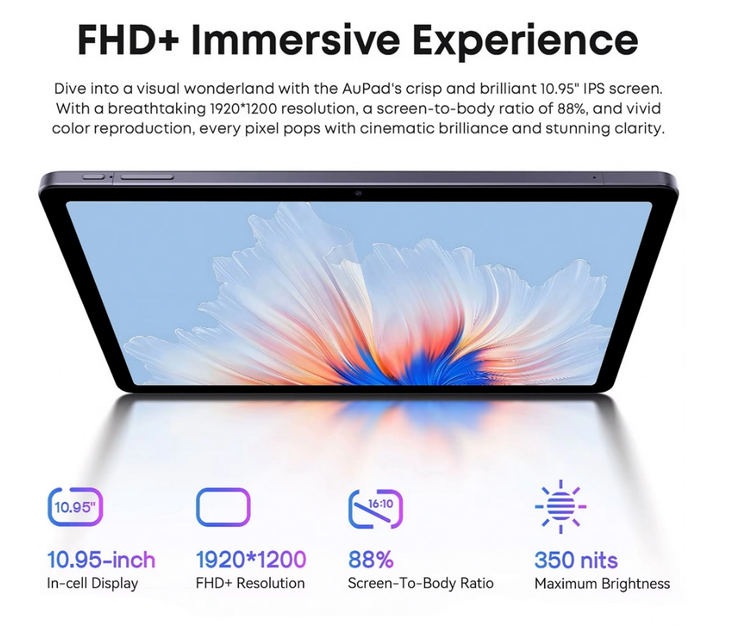 CHUWI tablet AuPad, 10.95", 8/128GB, 4G, Android 14, 7000mAh, γκρι