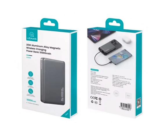 USAMS power bank CD242, magnetic wireless, USB-C έξοδος, 10000mAh, 20W, γκρι