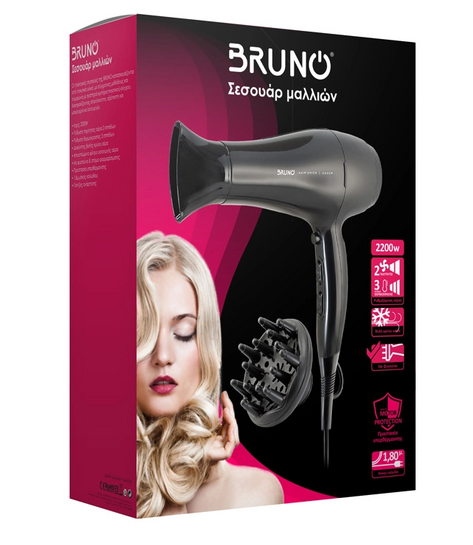 BRUNO σεσουάρ μαλλιών BRN-0154, 2200W, με φυσούνα, μαύρο