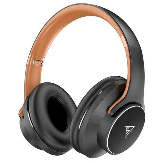 DOQAUS headphones DESIGN 1, ασύρματα & ενσύρματα, Φ40mm, 600mAh, μαύρα/καφέ