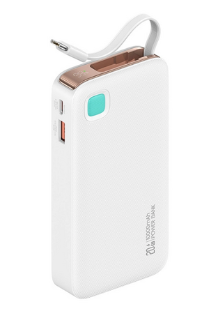 USAMS power bank CD224 with USB-C cable, 2x output ports, 10000mAh, 20W, white