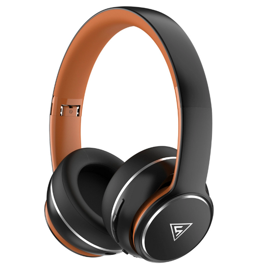 DOQAUS headphones DESIGN 3, ασύρματα & ενσύρματα, Φ40mm, 600mAh, μαύρα/καφέ