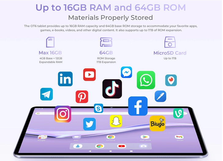 OUKITEL tablet OT6, 10.1" FHD+, 4/64GB, 8000mAh, Android 13, γκρι