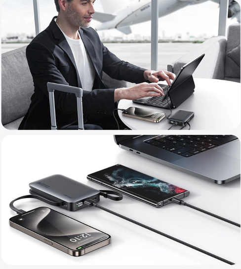 USAMS power bank CD228 με 2x καλώδια, 2x θύρες εξόδου, 10000mAh, 20W, ασημί