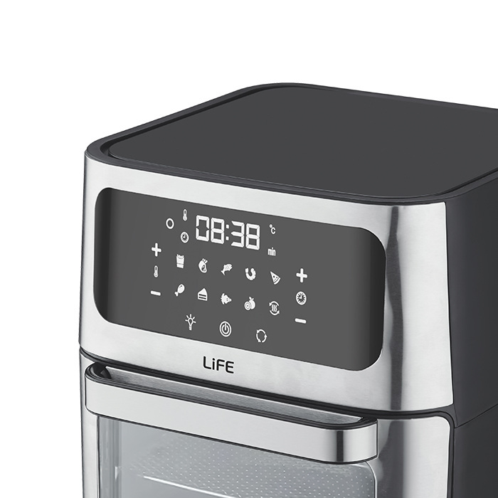 LiFE FRIED GOLD Φριτέζα αέρος 12L, με ψηφιακή οθόνη LED, γυάλινη πόρτα και φωτιζόμενο κάδο, 1800W.