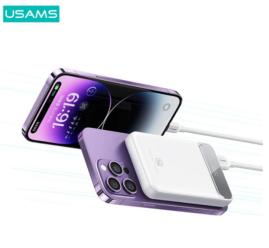 USAMS power bank US-CD214, 2x έξοδοι, wireless, 10000mAh, 20W, λευκό