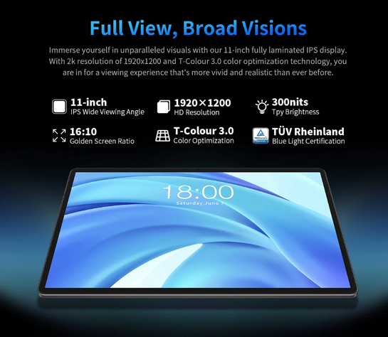 TECLAST tablet T50HD, 11" HD, 6/256GB, Android 14, 4G, 8000mAh, γκρι