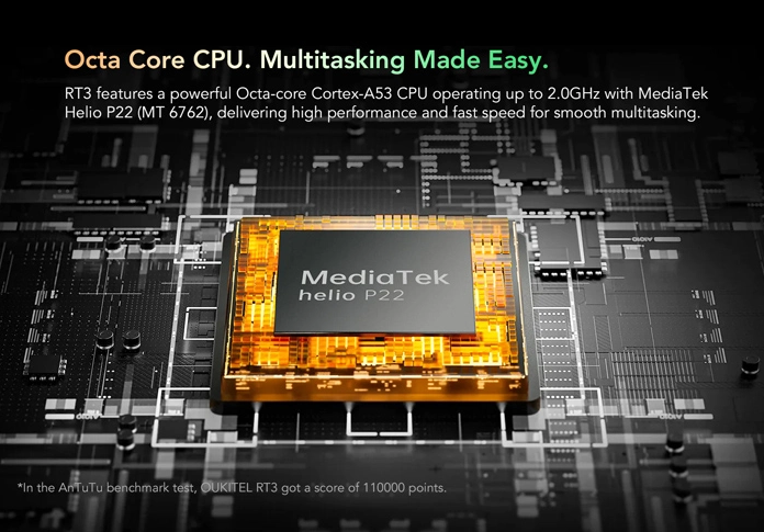 OUKITEL tablet RT3, 8", 4/64GB, 4G, 5150mAh, IP68/IP69K, μαύρο