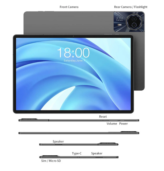 TECLAST tablet T50HD, 11" HD, 6/256GB, Android 14, 4G, 8000mAh, γκρι