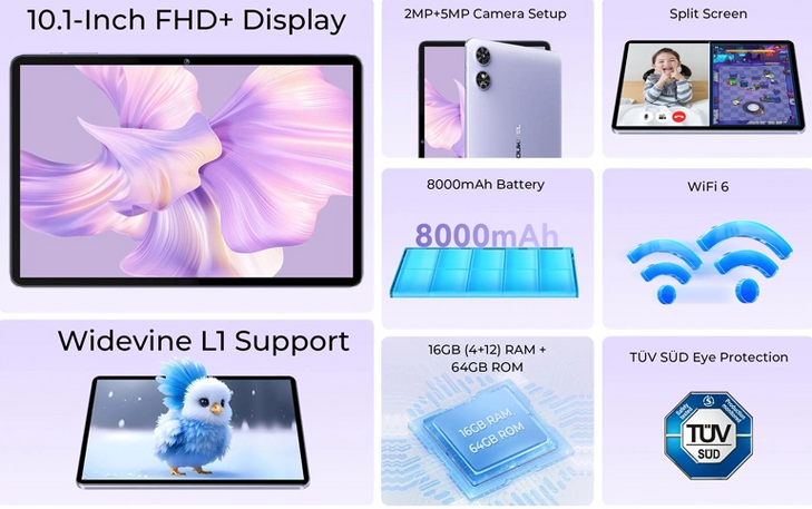 OUKITEL tablet OT6, 10.1" FHD+, 4/64GB, 8000mAh, Android 13, γκρι
