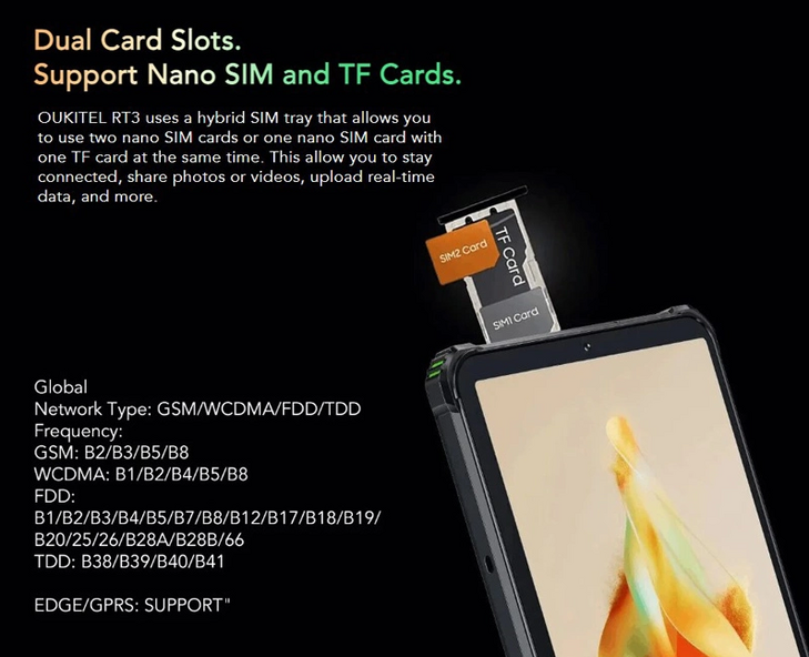 OUKITEL tablet RT3, 8", 4/64GB, 4G, 5150mAh, IP68/IP69K, μαύρο
