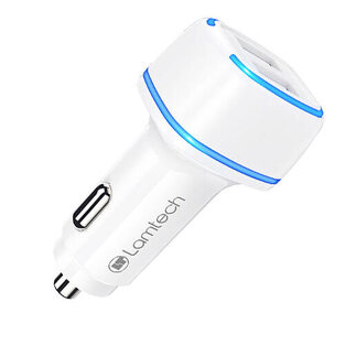 LAMTECH 2xUSB 2,4A CAR CHARGER FOR MOBILE PHONES WHITE  LAM081734
