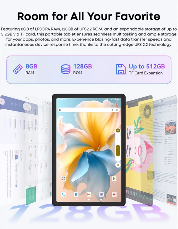 CHUWI tablet AuPad, 10.95", 8/128GB, 4G, Android 14, 7000mAh, γκρι