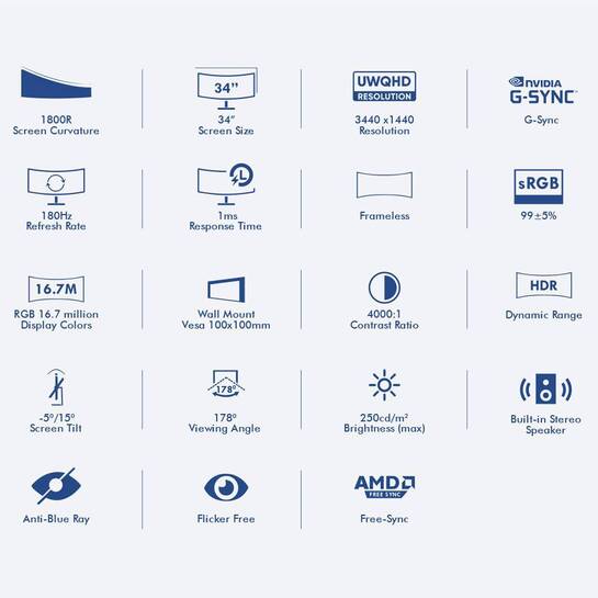 ARMAGGEDDON CURVED ULTRA WIDE GAMING MONITOR 34' PIXXEL+ XTREME SERIES SUPER G180 G-SYNC BLACK