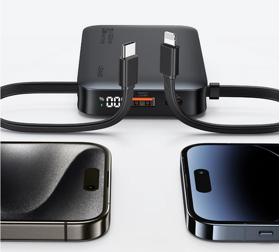 USAMS power bank CD228 με 2x καλώδια, 2x θύρες εξόδου, 10000mAh, 20W, γκρι