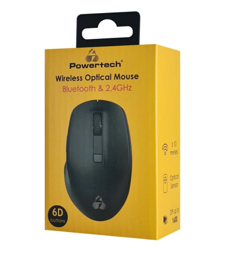 POWERTECH ασύρματο ποντίκι PT-1164, 2.4GHz & Bluetooth, 1600DPI, μαύρο