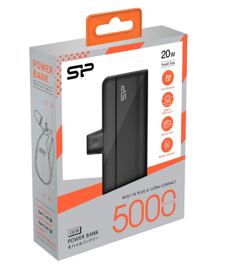 SILICON POWER power bank QD50, USB-C, 5000mAh, 20W PD, μαύρο