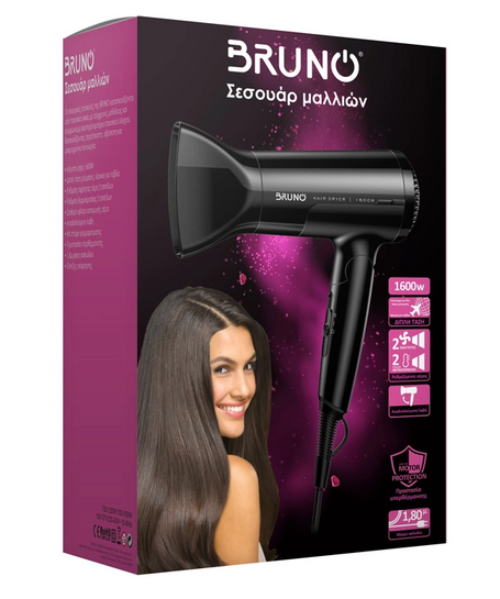 BRUNO σεσουάρ μαλλιών BRN-0153, 1600W, αναδιπλούμενη λαβή, μαύρο