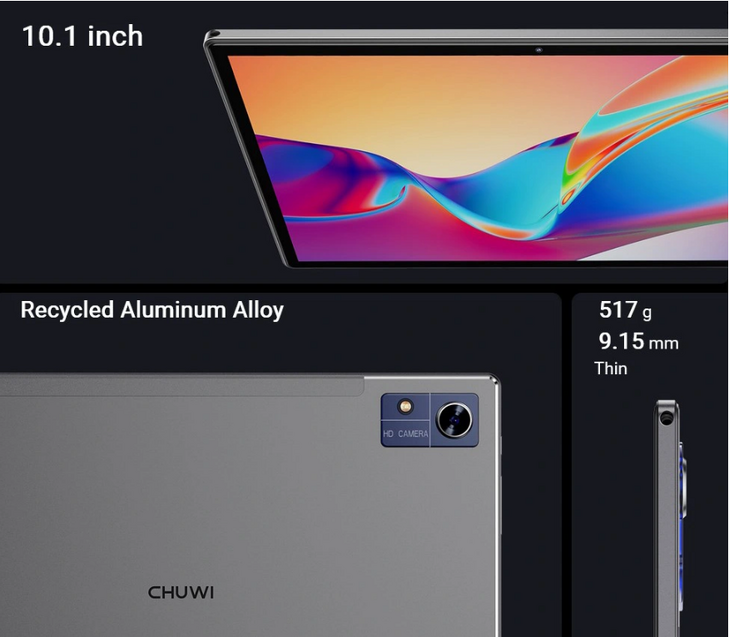 CHUWI tablet Hi10 XPro, 10.1" HD, 4/128GB, 4G, 7000mAh, Android 15, γκρι