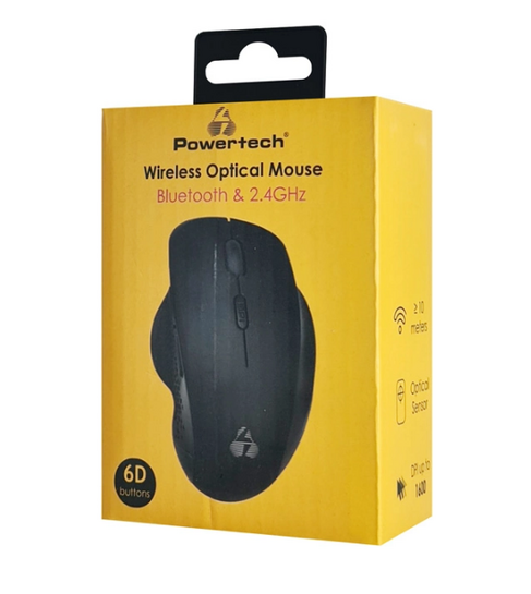 POWERTECH ασύρματο ποντίκι PT-1165, 2.4GHz & Bluetooth, 1600DPI, μαύρο