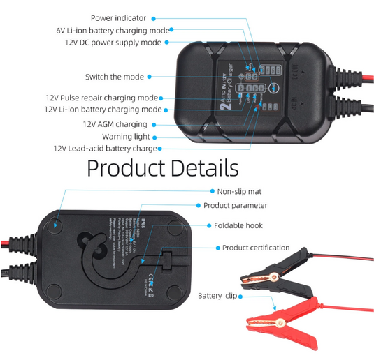 BYGD φορτιστής & συντηρητής μπαταρίας αυτοκινήτου S2000, 6-12V/2A