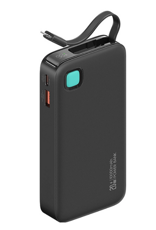 USAMS power bank CD225 with Lightning cable, 2x output ports, 10000mAh, 20W, black