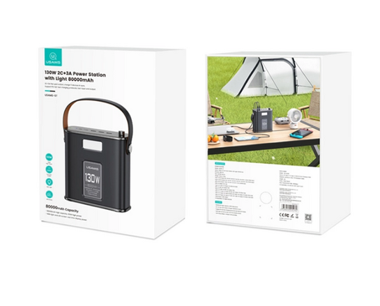 USAMS σταθμός φόρτισης USAMS-ST, καλώδιο, 5 έξοδοι, 130W 80000mAh, μαύρο