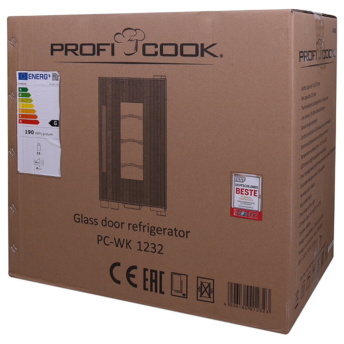 PROFI COOK PC-WK 1233 Συντηρητής κρασιών χωρητικότητας 8 μπουκαλιών (23L) σε μαύρο/ασημί χρώμα, 21.7W.