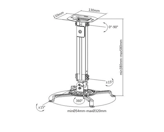 BRATECK βάση projector οροφής PRB-18S, 13.5kg