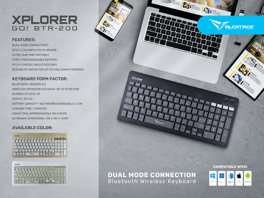 ALCATROZ WIRELESS KEYBOARD XPLORER GO! BTR 200 SLATE
