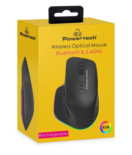 POWERTECH ασύρματο gaming ποντίκι PT-1253, 2.4GHz & Bluetooth, 2000DPI, 650mAh, RGB, μαύρο