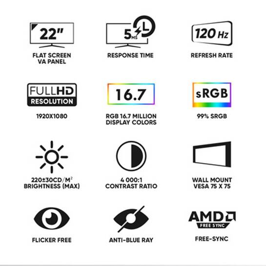 ARMAGGEDDON GAMING MONITOR 22' PIXXEL+ PRO SERIES SUPER 120 WHITE