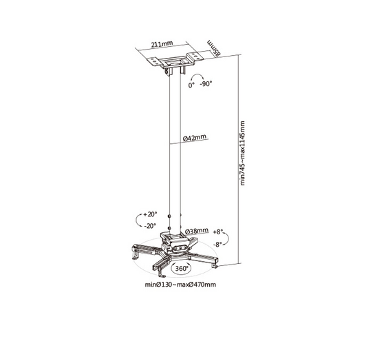 BRATECK βάση projector οροφής PRB-20-01L, 35kg